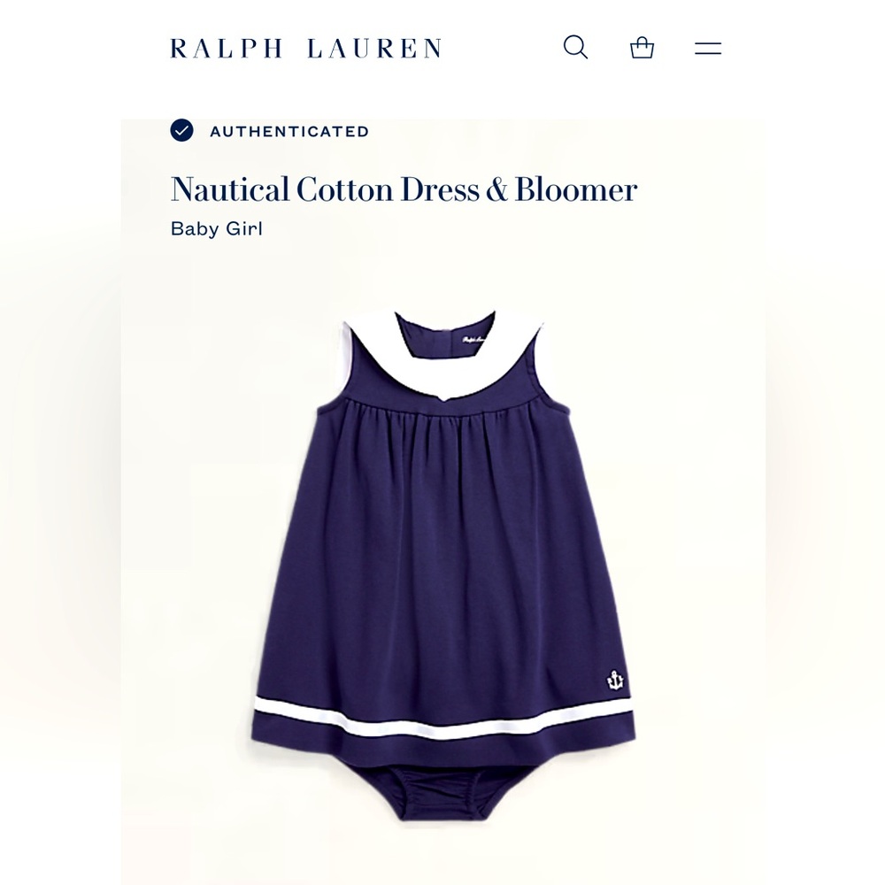 Ralph Lauren Nautical Cotton Dress & Bloomer.  Size 6 mo